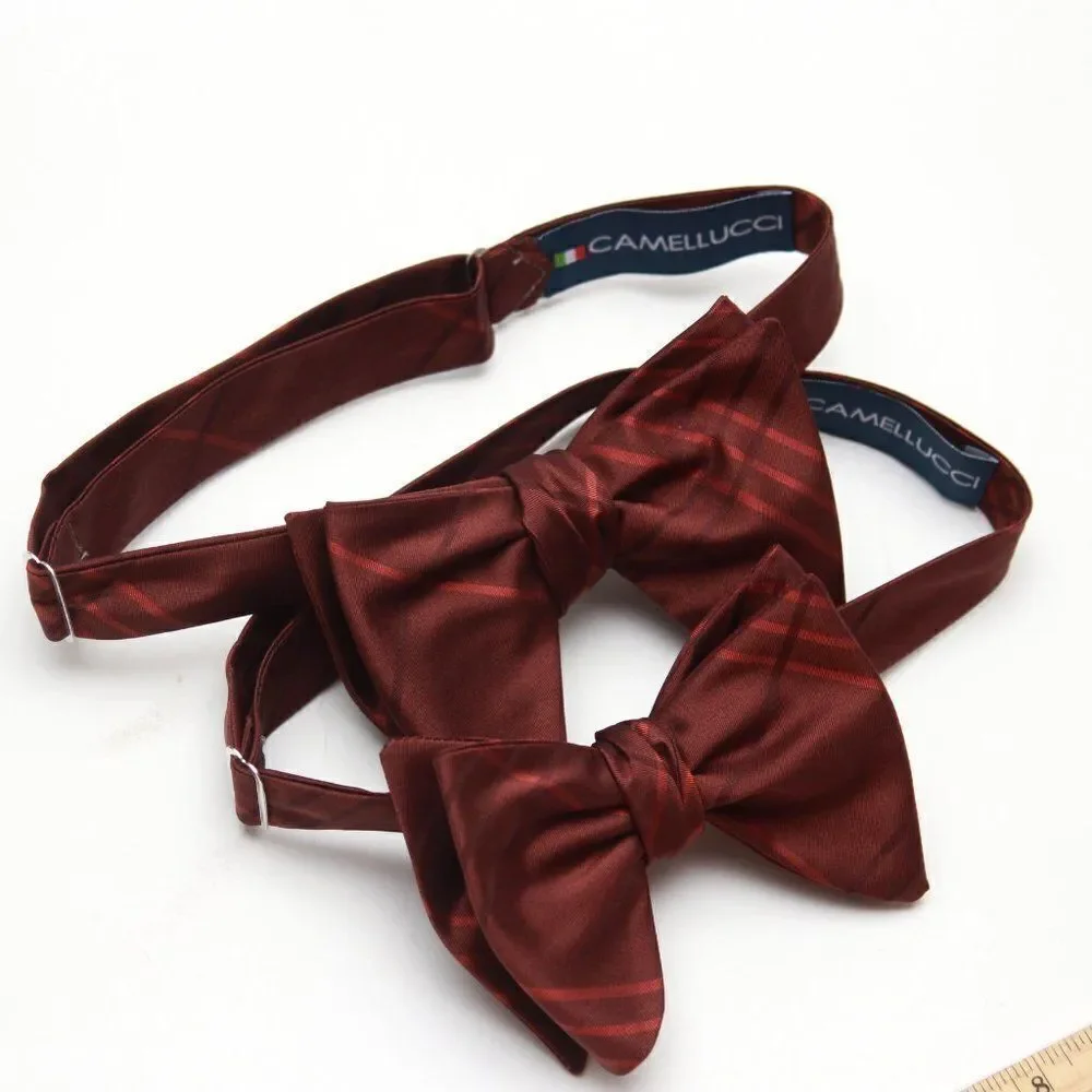 New Men's Self-tied Bow Tie 100%Silk SMALL Butterfly‎ Burn Plaid S652